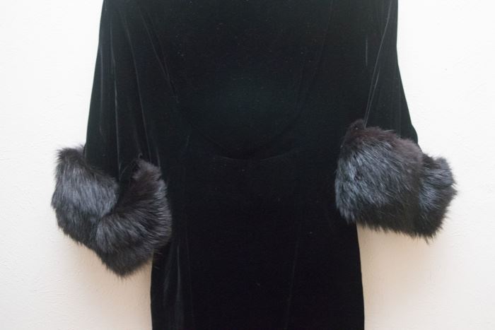 Black Velvet Dress w/Fox Cuffs:  $45.00.