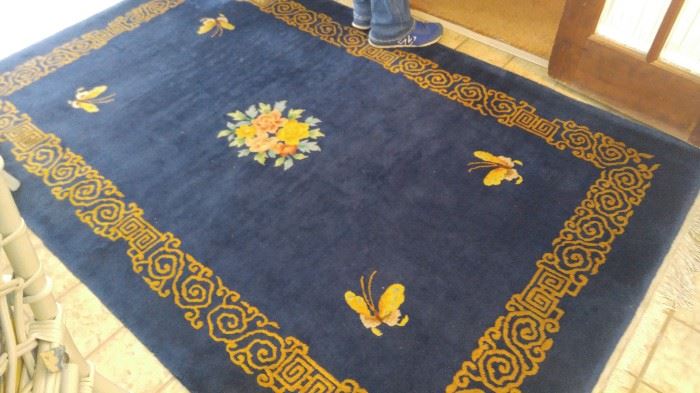 Wonderful oriental navy blue rug with butterflies
