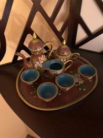 Cloisonne tea set and tray