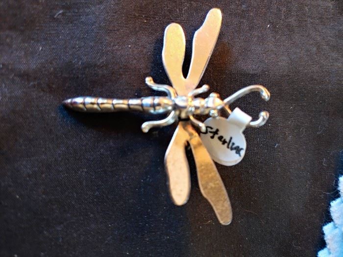Sterling silver vintage dragonfly pin