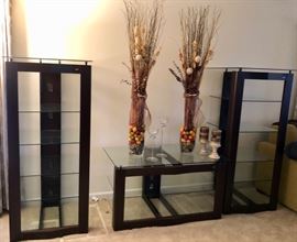 These pieces sit neatly next to each other and can be used to hold a large Screen flat tv and components or even to display collectibles.