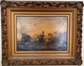 Antique Pastoral Oil Painting on Canvas