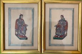 Framed Embroideries of Chinese Emperor and Empress