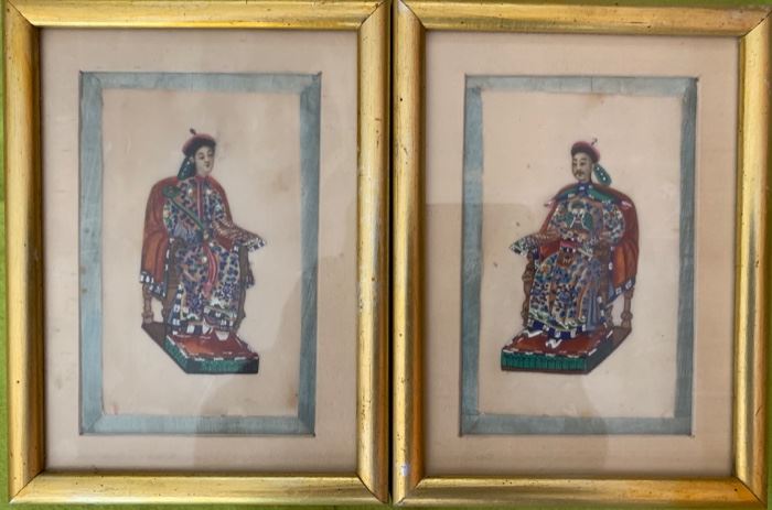 Framed Embroideries of Chinese Emperor and Empress