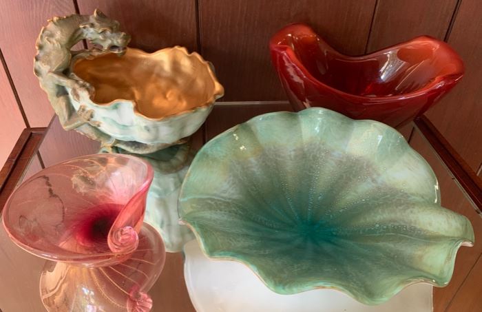3 Unusual Murano Glass Pieces and "Dragon Bowl" Made in France