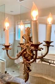 3-light Baroque Candelabra Wall Sconce, one of a pair