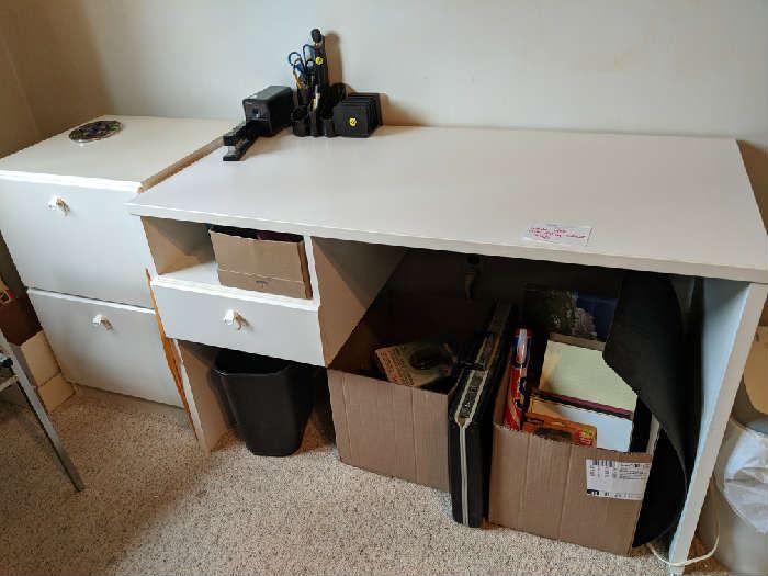 $30  White desk with filing cabinet