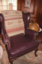 Nailhead Wing Chair and Southwestern Throw with Floor Globe