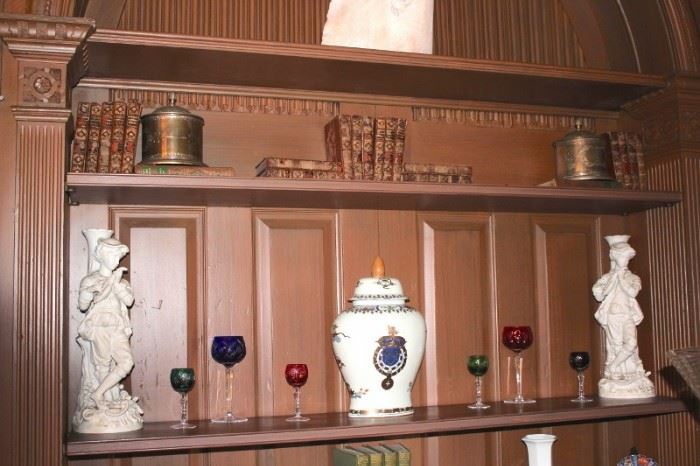 Statuary, Stemware, Metal Canisters and Books