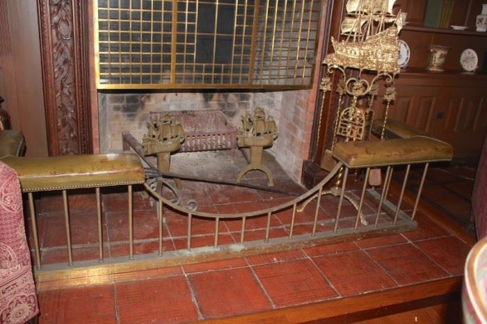 Vintage Fireplace Andirons, Tools, and Fenders