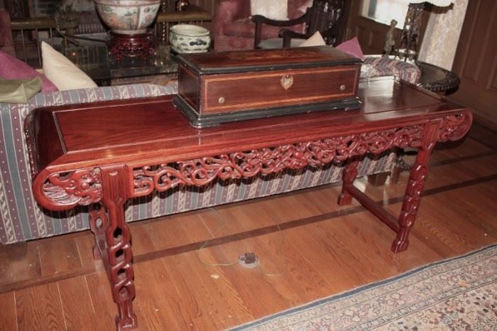 Carved Console Table, and Box