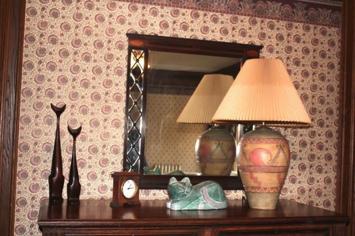Mirror, Lamp, Clock and Stylized Cats