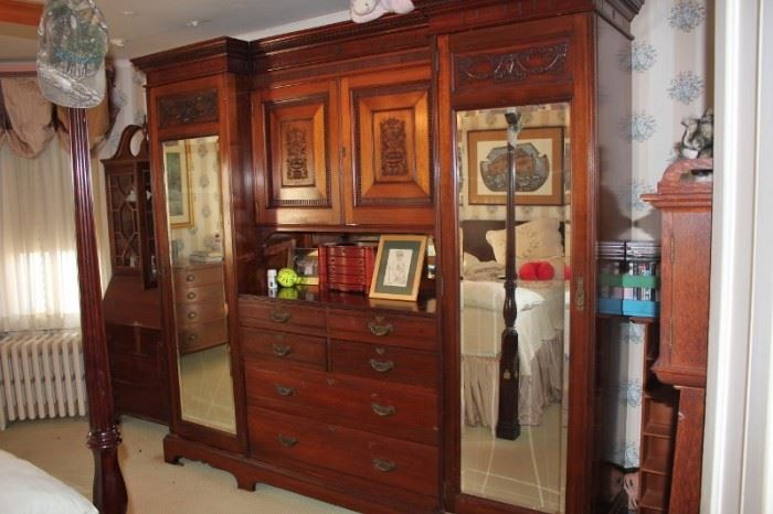 Inlaid Armoires, outfitted to maximize storage while retaining beauty! So different than the mass-produced items of today