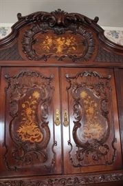 Stenciled, Carved Antique Armoire