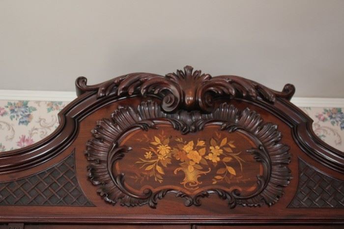 Stenciled, Carved Antique Armoire