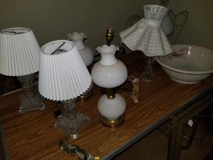 antique and vintage pressed glass,  and hobnail lamps