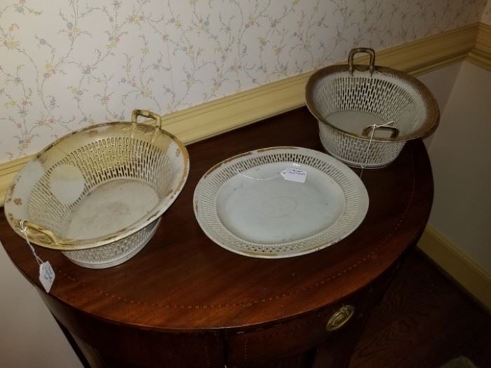 Chinese export reticulated bowls and platter (old repairs on some)