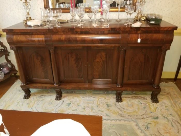 antique claw foot sideboard, matches china cabinet