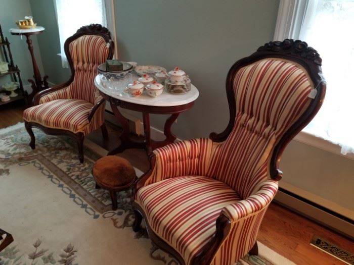 reupholstered Victorian sidechairs, very nicely done with good fabric