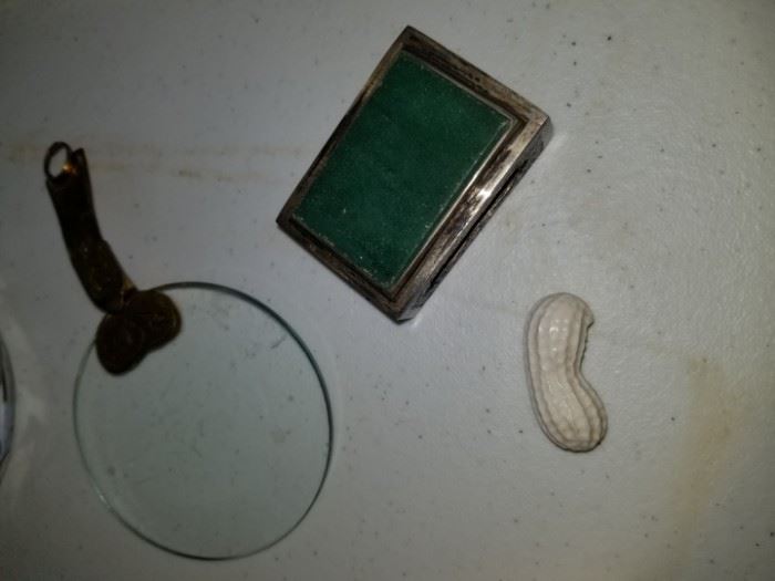 Sterling and stone match box, ivory peanut