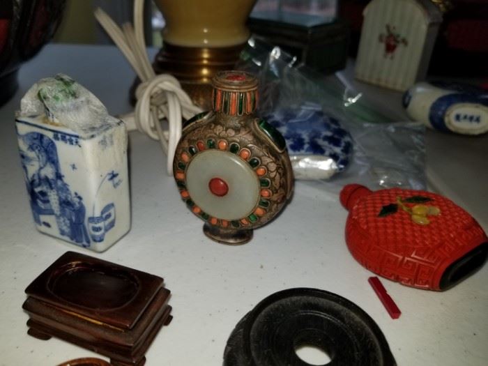 Antique Chinese snuff bottles and stands