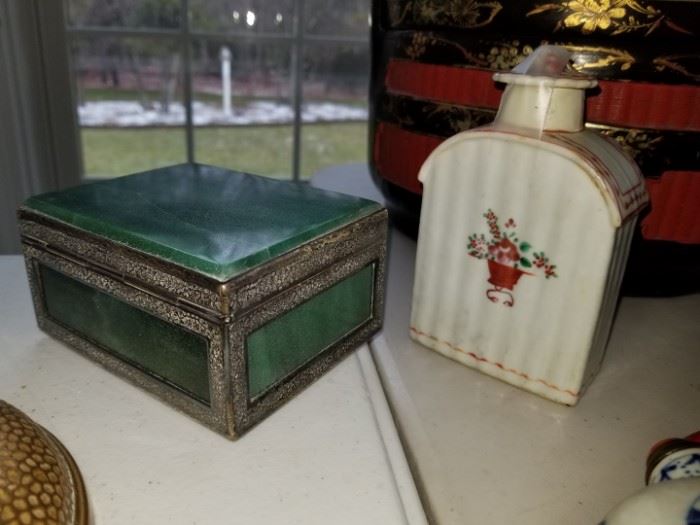 antique Chinese Export tea caddy, antique Chinese stone box