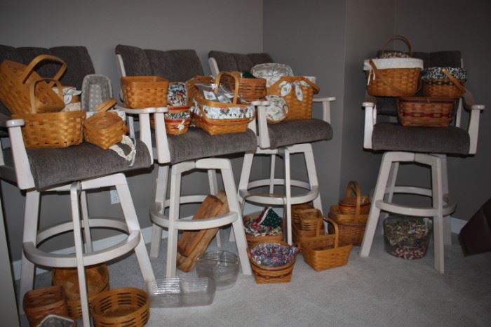 Nice upholstered bar stools/HUGE  Longaberger basket collection