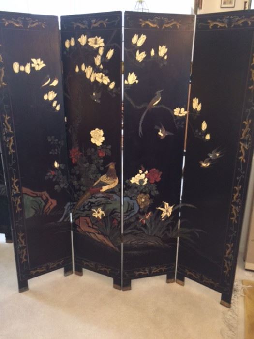 Four panel hand painted Asian screen