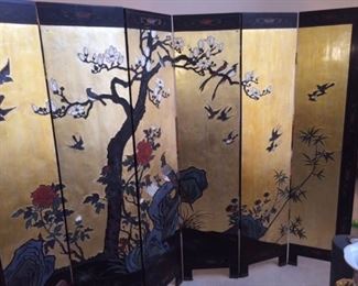 Six panel hand painted Asian screen - about 6 ft tall