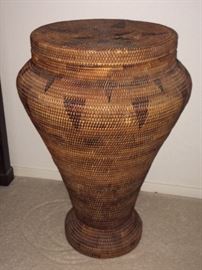 Fantastic large snake charmer basket with lid - unusual shape