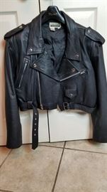 Women's black leather half jacket size large