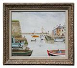 Oil on canvas depicting harbor scene signed Bouquet (Andre Bouquet 1898-1989)