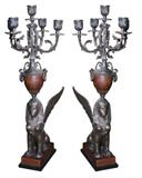 Pair of bronze sphinx candelabra