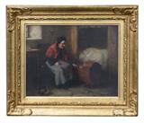 Oil on canvas depicting an old woman with baby. Signed lower right Henry Dobson. ( 1858-1928)