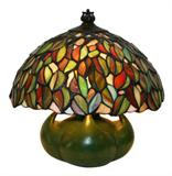 Stained and lead glass table lamp