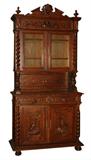 Louis XIII buffet in carved oak with barley twist columns