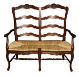 Mahogany ladder back rush seat bench