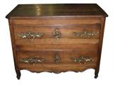 18th century French 2 drawer commode in walnut with decorative bronze hardware