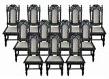 Set of Louis XIII style dining chairs in ebony finish