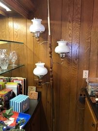 Vintage pole light with milk glass shades