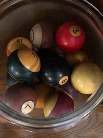 Vintage pool table billiard balls.