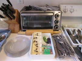 Flatware, Knives in Block & Toaster Oven