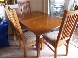 Dining Room Table/4-Chairs by Bassett, Mission Style with 1-18" Leaf.  Size 56" X 38"