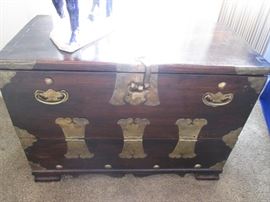 Asian-Style Chest with Drop-Front, Wood and Heavy Hinges, Small but Mighty!