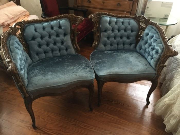 Italian Provincial side chairs, placed together to form a settee