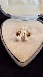 "M" 14K ring with tiny diamonds, one stone missing