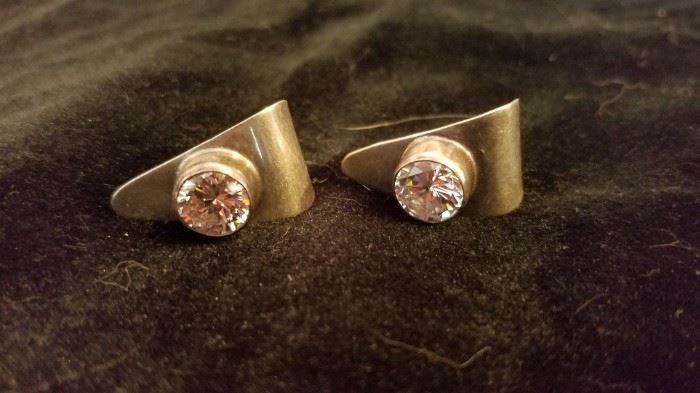 Sterling and crystal clip earrings