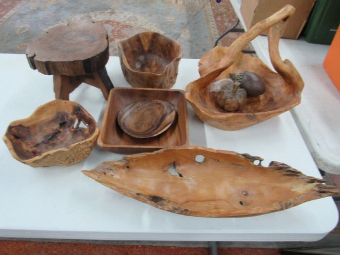 Natural wood bowls and serving pieces