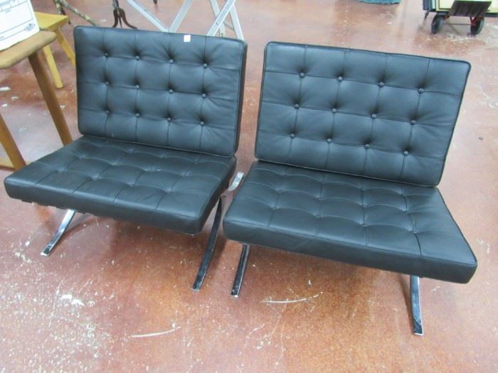 Pr. Modern Italian Chrome Leather Chairs
