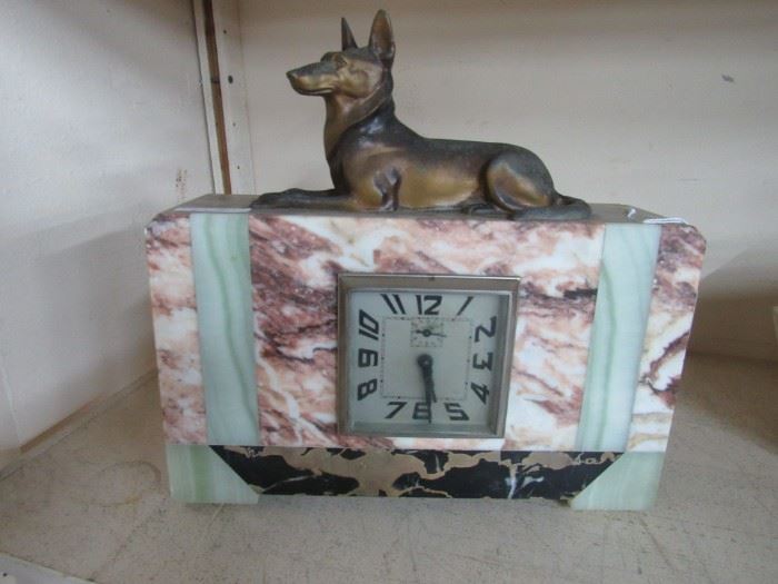 Art Deco Marble Clocks with  dog